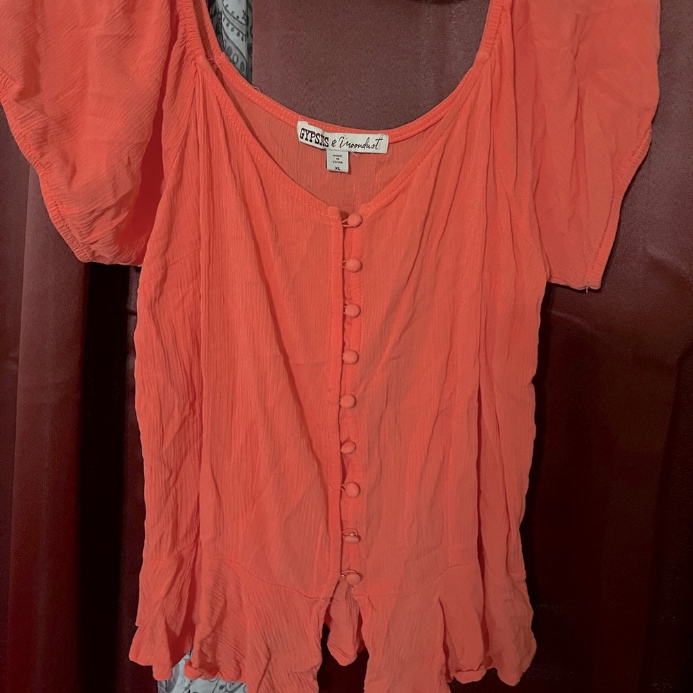 XL Salmon Colored button up Blouse